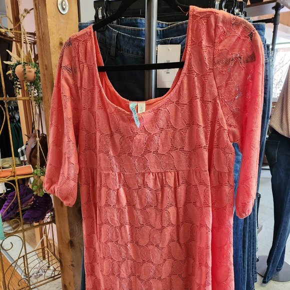 Alna Be Tangerine Half Sleeve Lace Overlay Dress - Picture 1 of 4